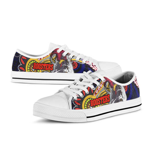 rooster-rugby-low-top-shoes-angry-rooster-rugby-with-aboriginal-indigenous-dot-painting-style