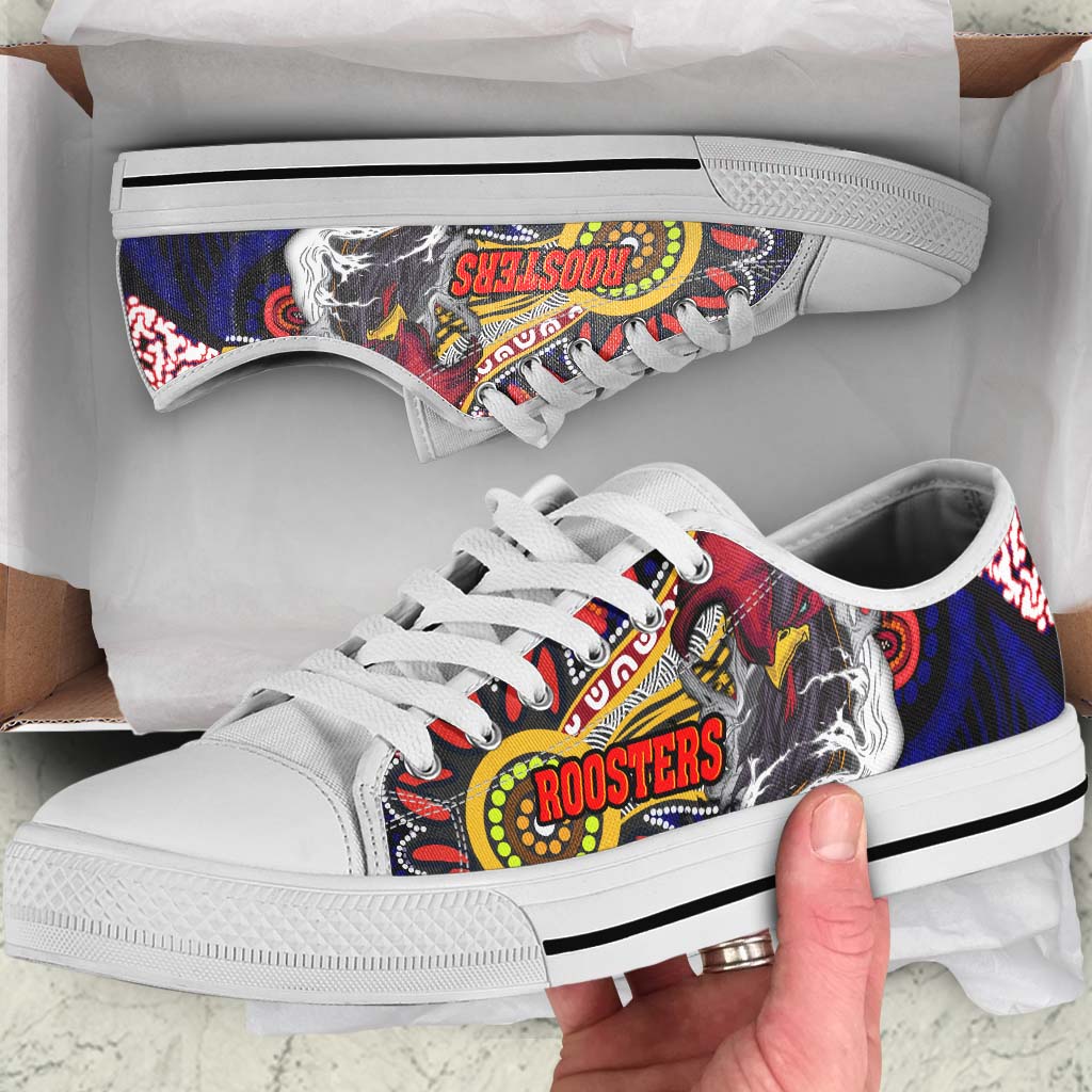 rooster-rugby-low-top-shoes-angry-rooster-rugby-with-aboriginal-indigenous-dot-painting-style