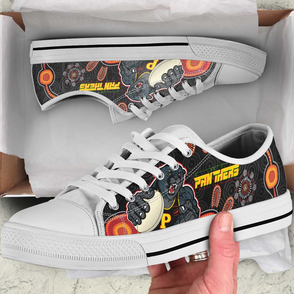 panthers-rugby-low-top-shoes-panthers-aboriginal-with-rugby-ball-indigenous-style-of-dot-painting-traditional