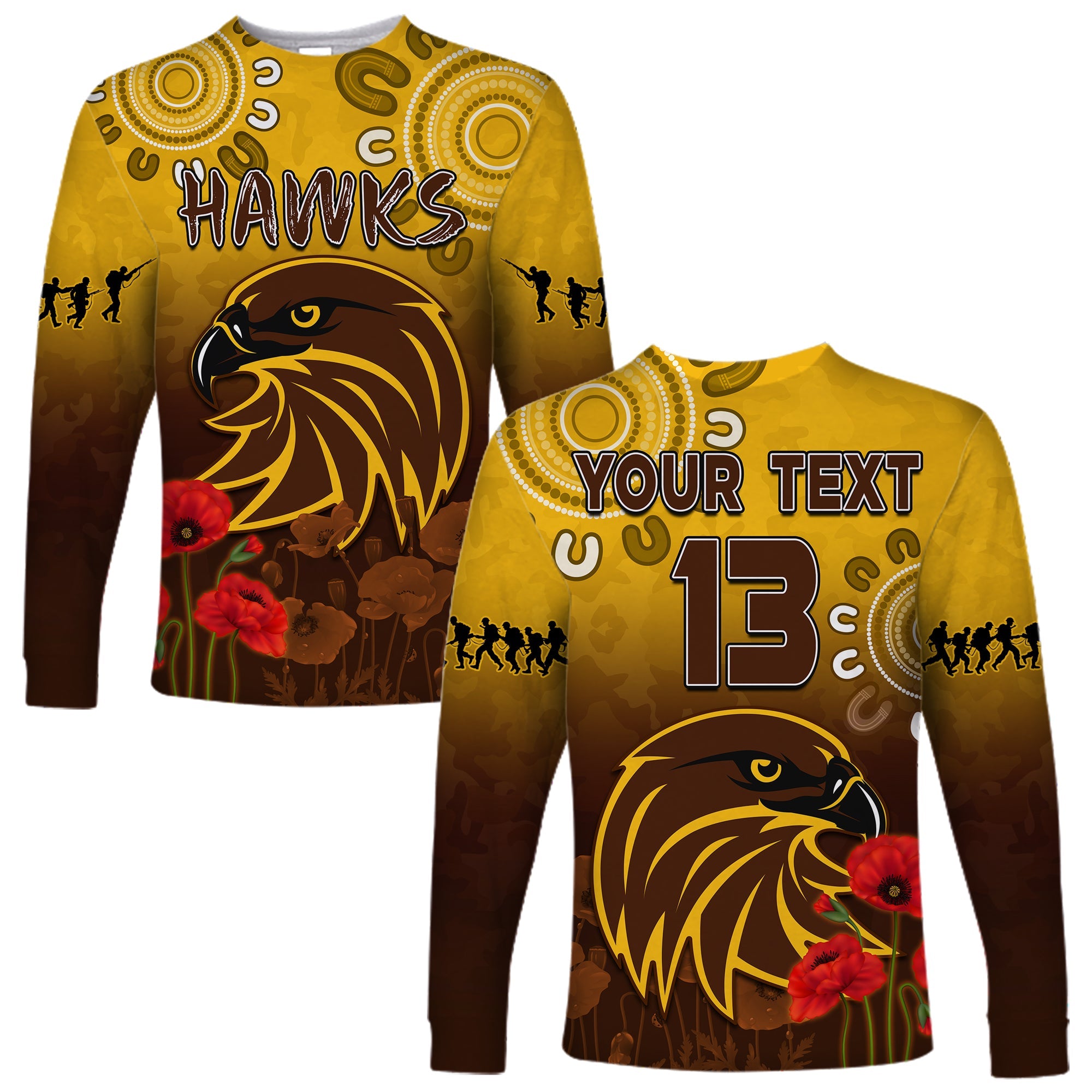 custom-text-and-number-hawks-anzac-2022-long-sleeve-shirt-hawthorn-football-aboriginal-poppy