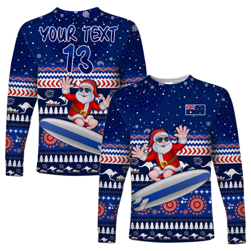 custom-text-and-number-australia-christmas-long-sleeve-shirt-aussie-aboriginal-santa-claus-is-surfing-with-kangaroo
