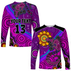 custom-text-and-number-australia-lizard-and-sun-long-sleeve-shirt-aboriginal-art-purple