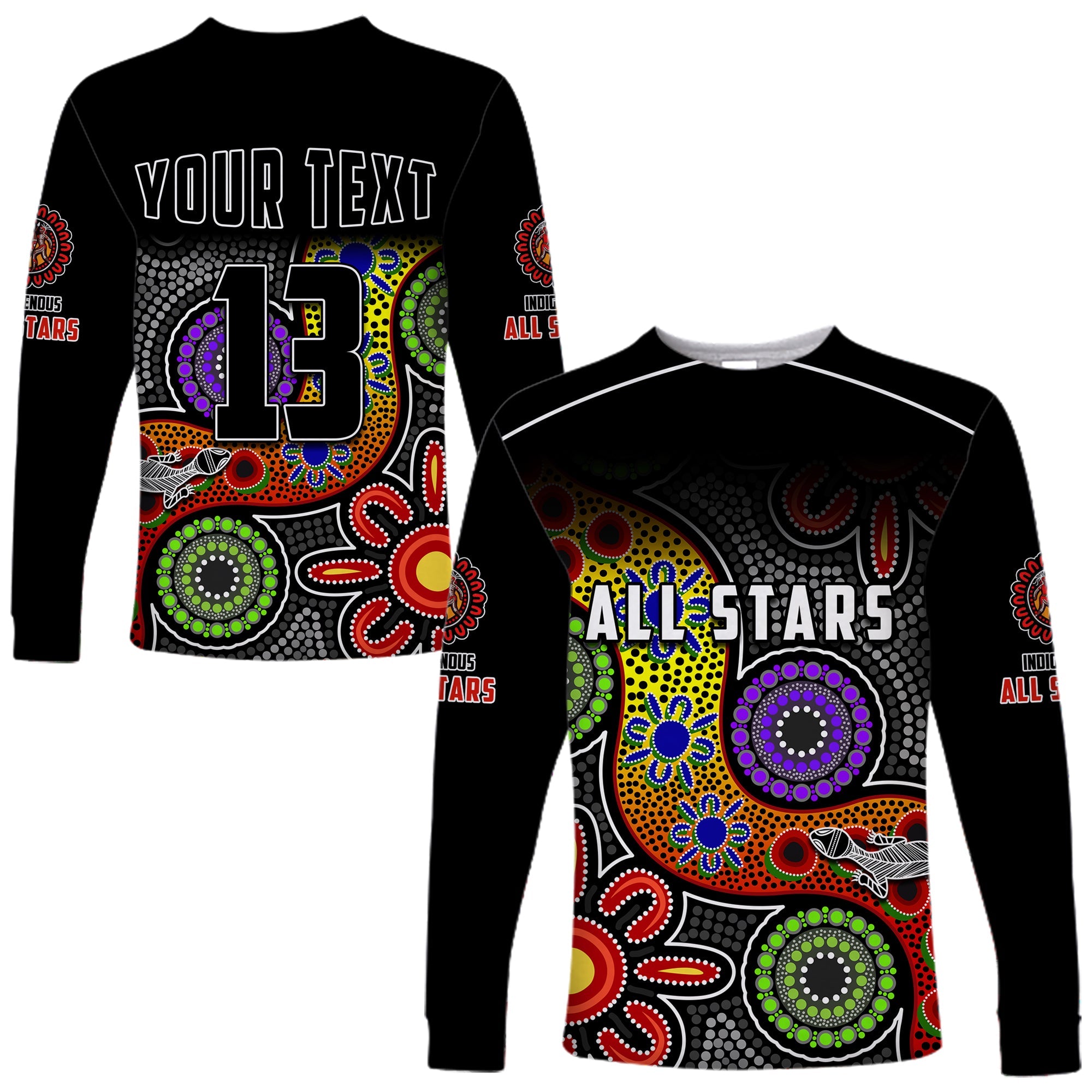 custom-text-and-number-all-stars-christmas-long-sleeve-shirt-indigenous-dreamtime
