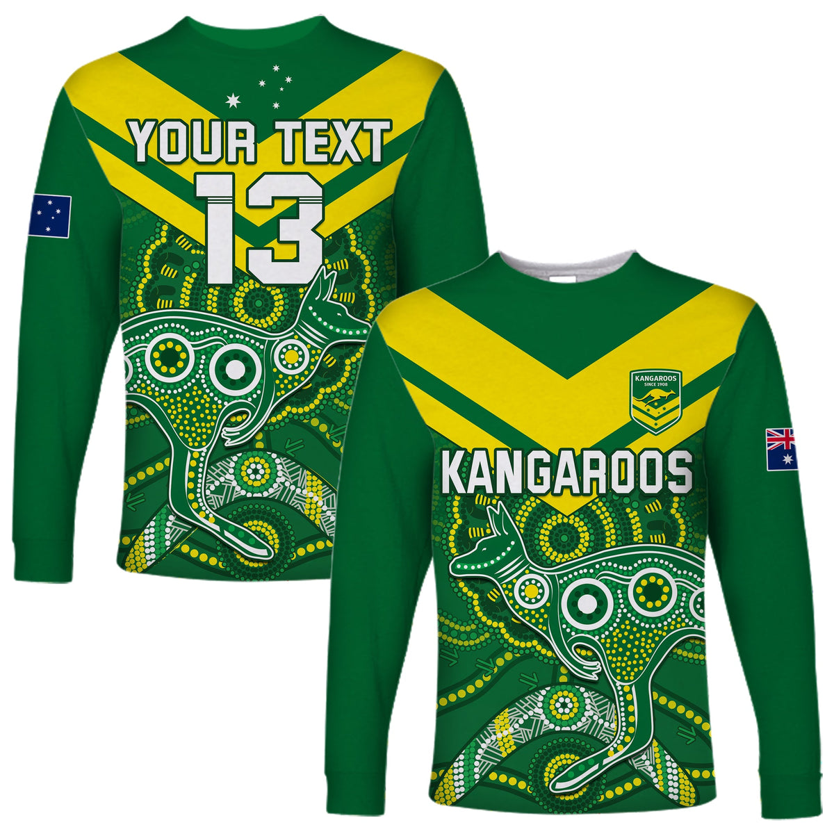 custom-text-and-number-australia-rugby-long-sleeve-shirt-kangaroos-boomerang-aboriginal