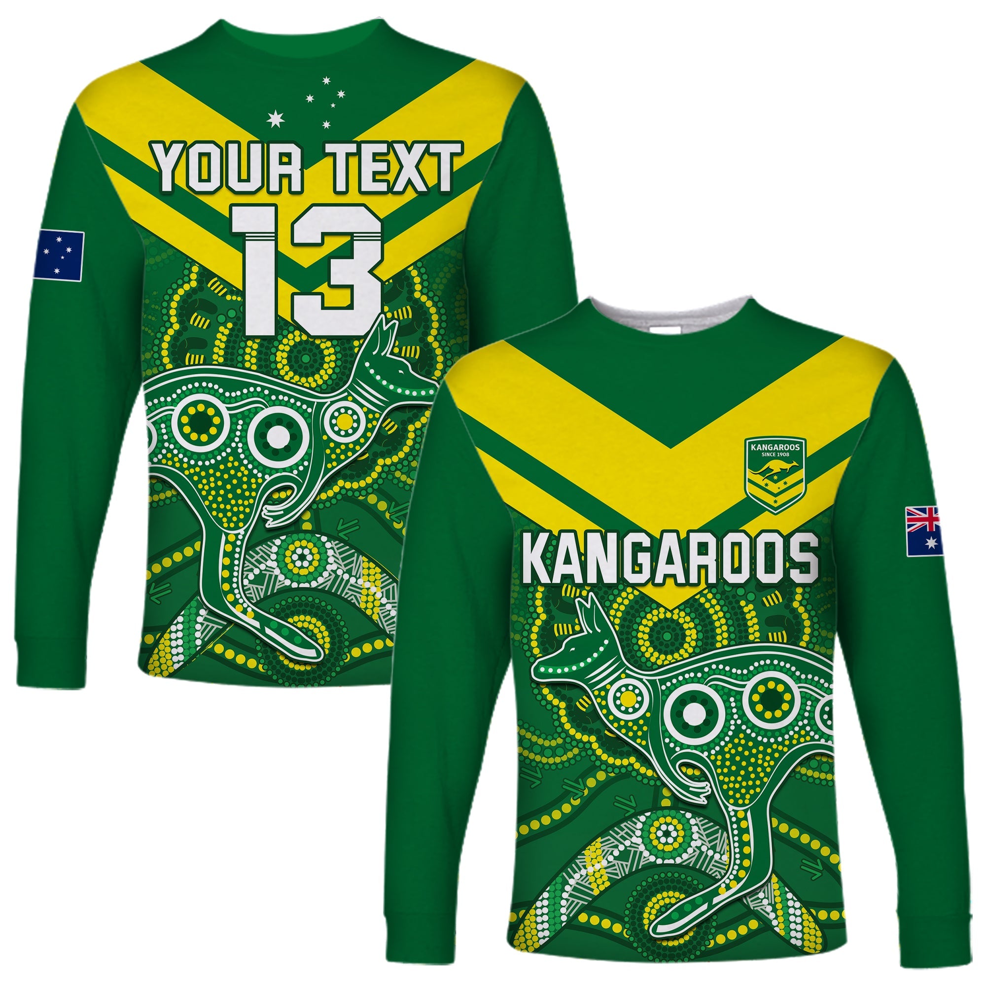 custom-text-and-number-australia-rugby-long-sleeve-shirt-kangaroos-boomerang-aboriginal