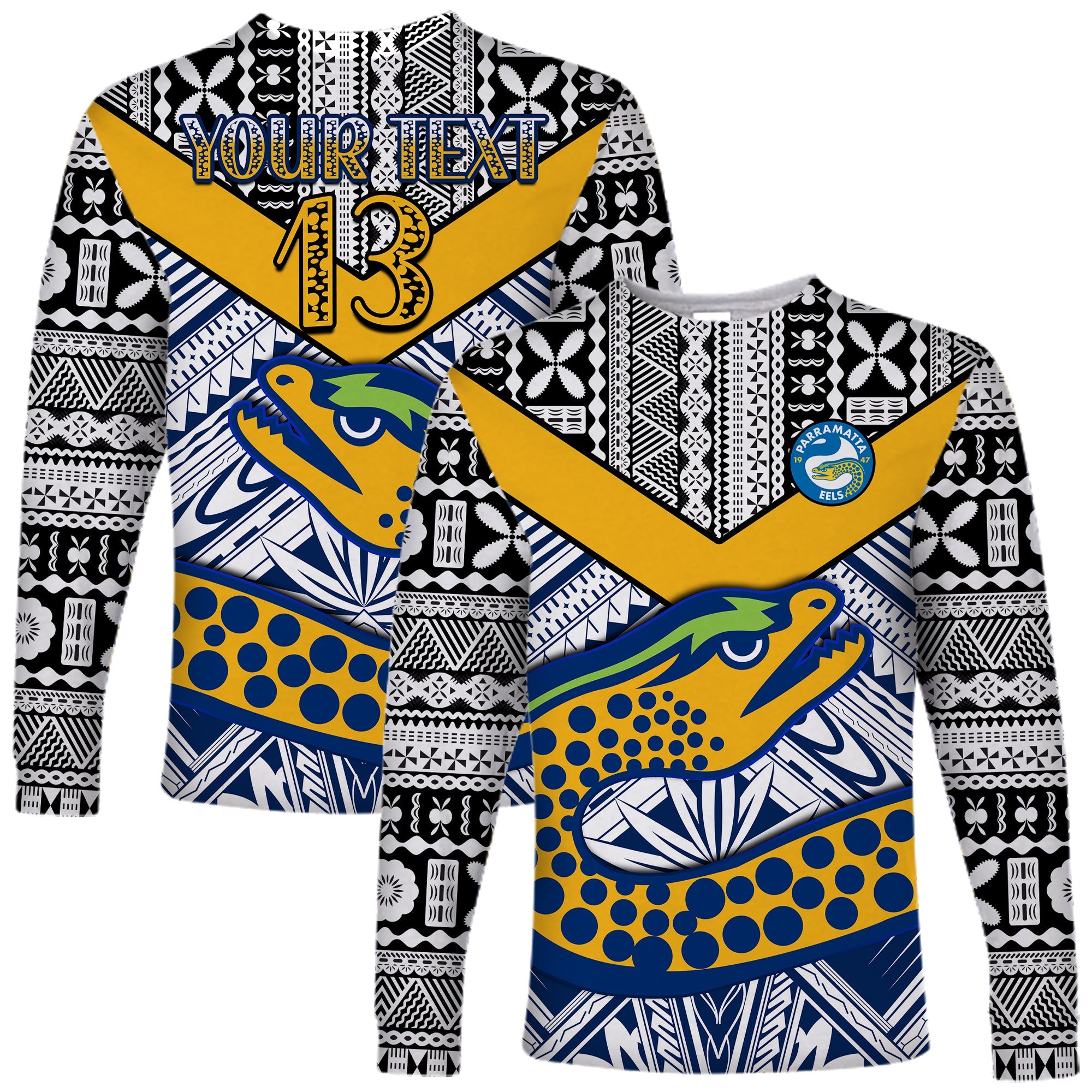 custom-text-and-number-eels-rugby-long-sleeve-shirt-polynesian-tapa-pattern-premiers