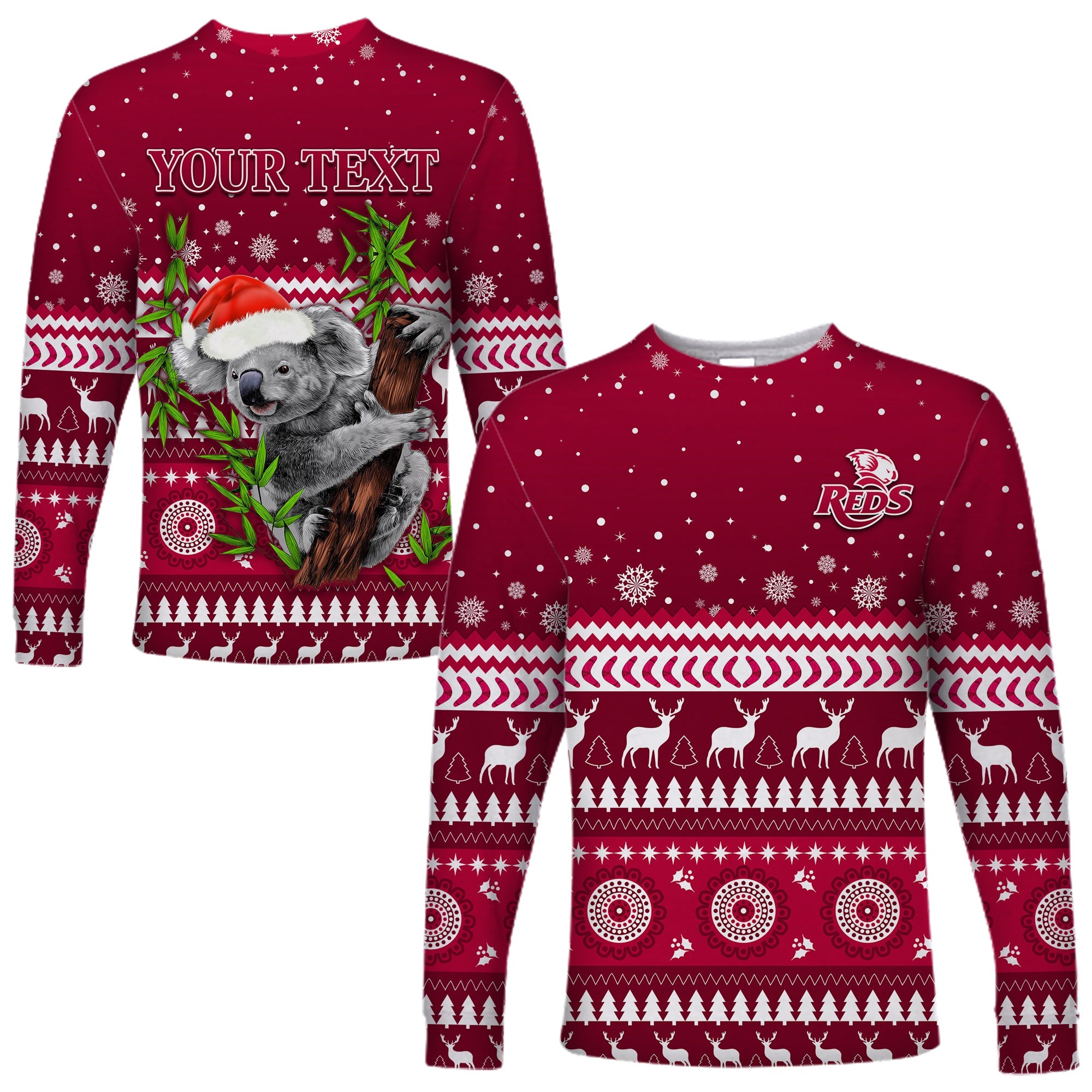 custom-personalised-reds-christmas-long-sleeve-shirt-queensland-rugby-indigenous