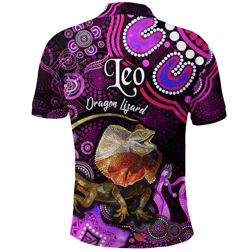 australian-astrology-polo-shirt-leo-dragon-lizard-zodiac-aboriginal-vibes-pink