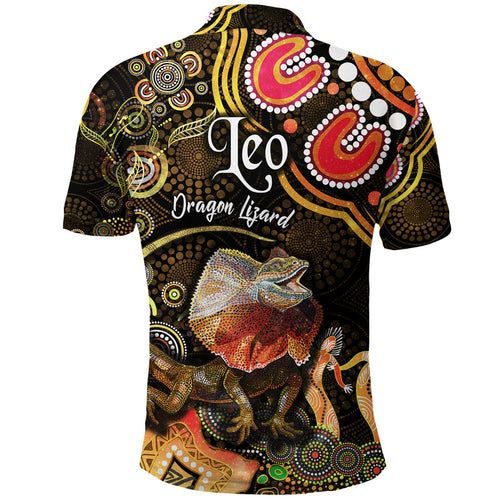 australian-astrology-polo-shirt-leo-dragon-lizard-zodiac-aboriginal-vibes-gold