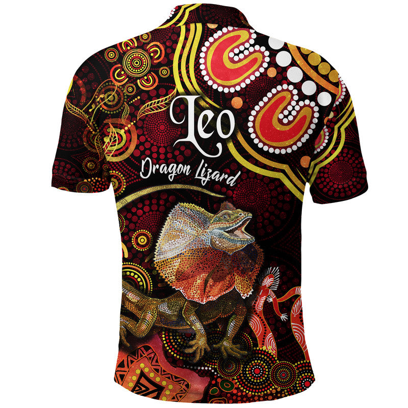 australian-astrology-polo-shirt-leo-dragon-lizard-zodiac-aboriginal-vibes-red