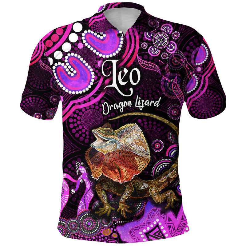 australian-astrology-polo-shirt-leo-dragon-lizard-zodiac-aboriginal-vibes-pink