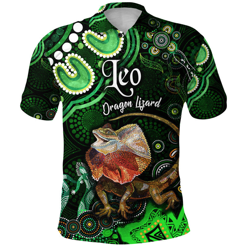 custom-personalised-australian-astrology-polo-shirt-leo-dragon-lizard-zodiac-aboriginal-vibes-green