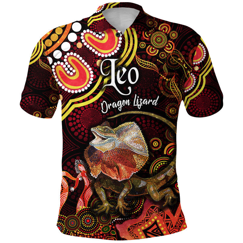 australian-astrology-polo-shirt-leo-dragon-lizard-zodiac-aboriginal-vibes-red