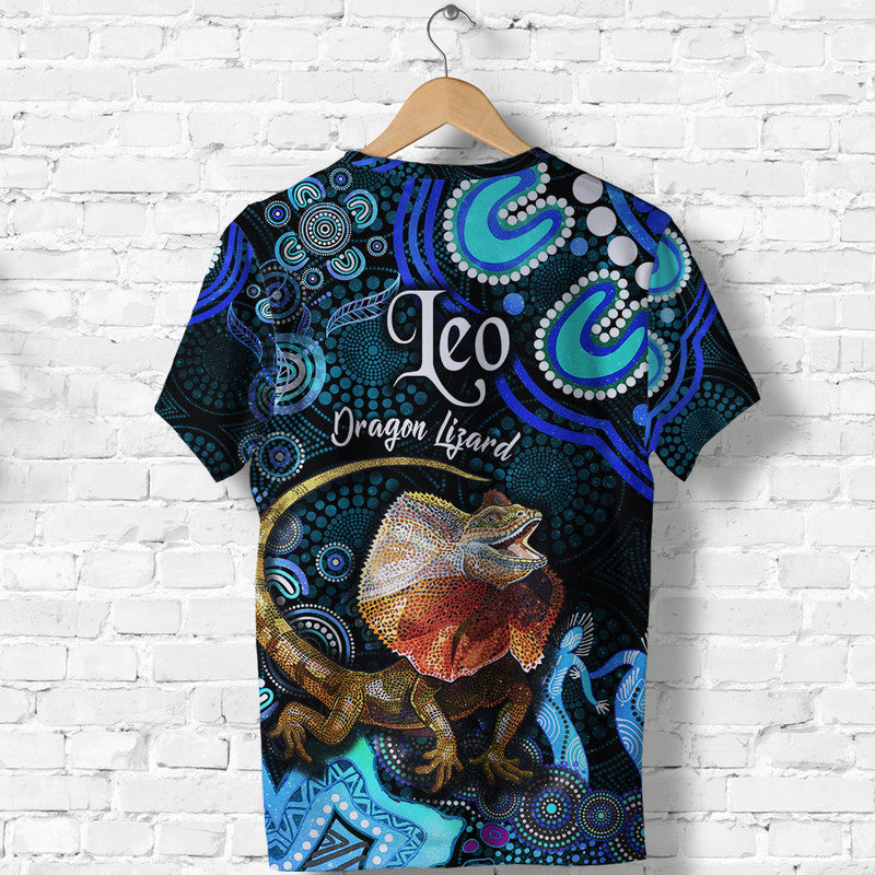 australian-astrology-t-shirt-leo-dragon-lizard-zodiac-aboriginal-vibes-blue