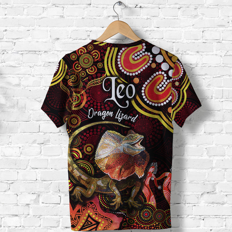 australian-astrology-t-shirt-leo-dragon-lizard-zodiac-aboriginal-vibes-red