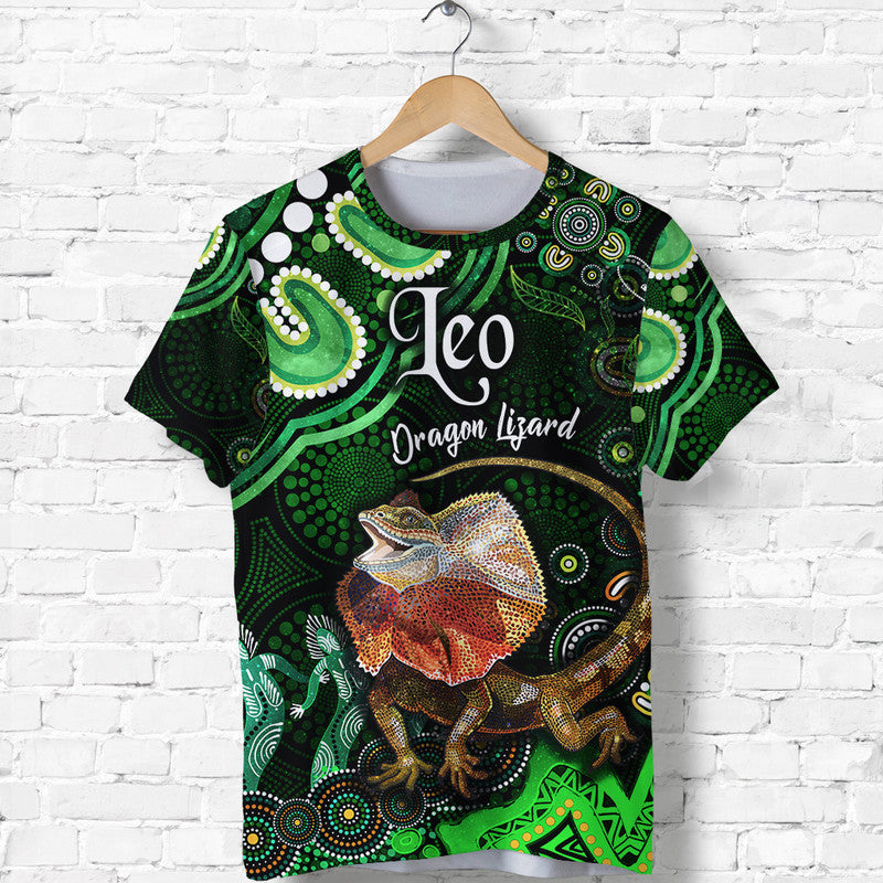 australian-astrology-t-shirt-leo-dragon-lizard-zodiac-aboriginal-vibes-green