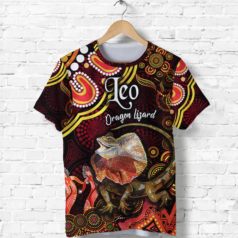 custom-personalised-australian-astrology-t-shirt-leo-dragon-lizard-zodiac-aboriginal-vibes-red