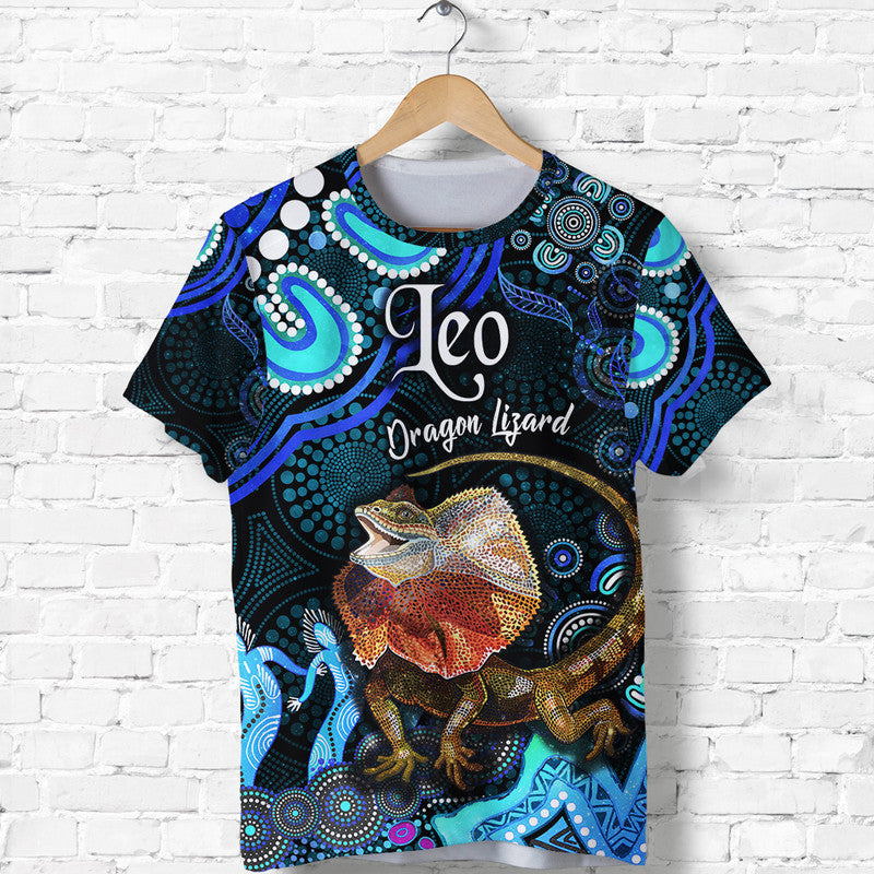 custom-personalised-australian-astrology-t-shirt-leo-dragon-lizard-zodiac-aboriginal-vibes-blue