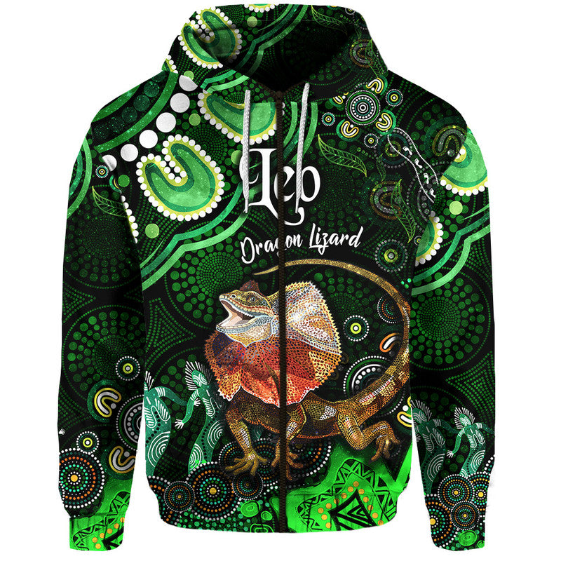 australian-astrology-zip-up-and-pullover-hoodie-leo-dragon-lizard-zodiac-aboriginal-vibes-green