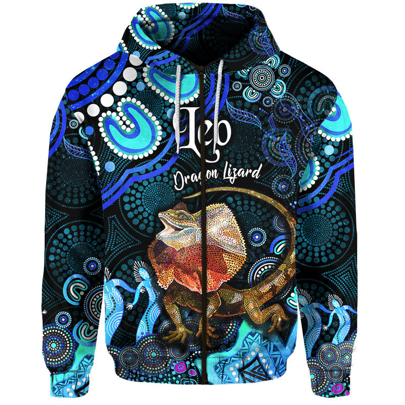 australian-astrology-zip-up-and-pullover-hoodie-leo-dragon-lizard-zodiac-aboriginal-vibes-blue
