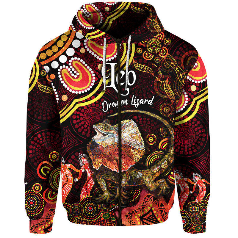 australian-astrology-zip-up-and-pullover-hoodie-leo-dragon-lizard-zodiac-aboriginal-vibes-red