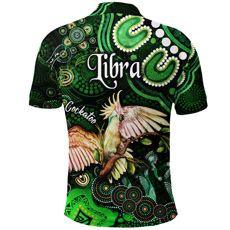 australian-astrology-polo-shirt-libra-cockatoo-glider-zodiac-aboriginal-vibes-green