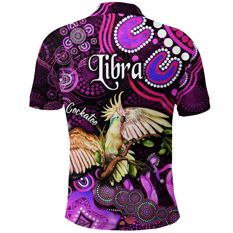australian-astrology-polo-shirt-libra-cockatoo-glider-zodiac-aboriginal-vibes-pink