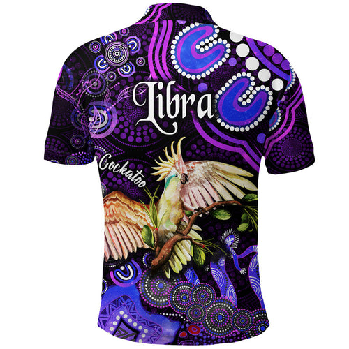 australian-astrology-polo-shirt-libra-cockatoo-glider-zodiac-aboriginal-vibes-purple