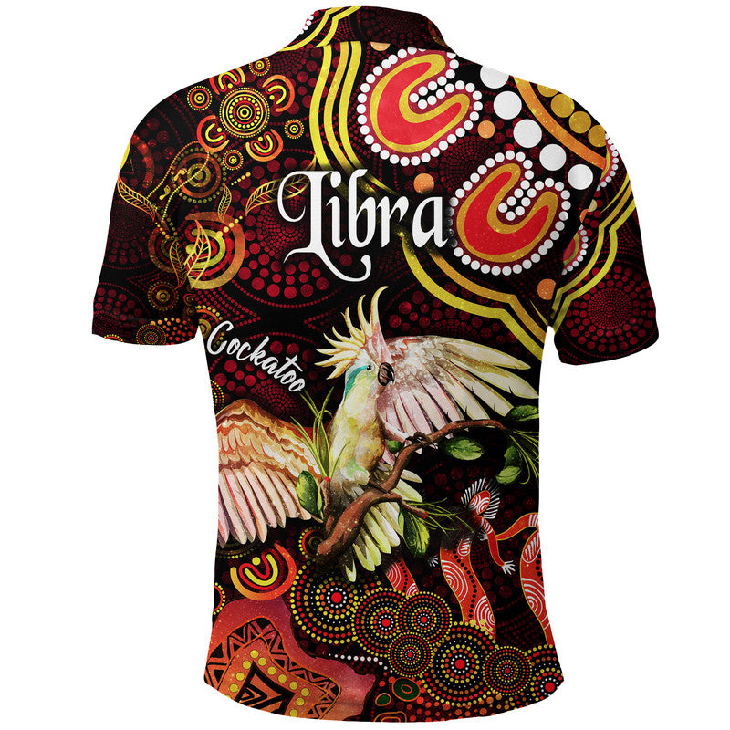 australian-astrology-polo-shirt-libra-cockatoo-glider-zodiac-aboriginal-vibes-red