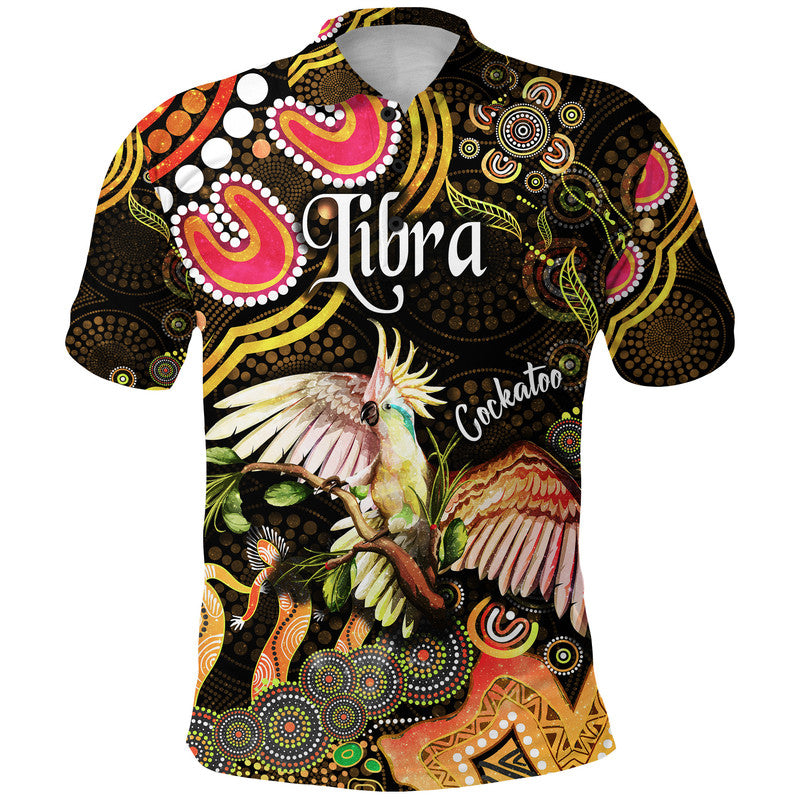 custom-personalised-australian-astrology-polo-shirt-libra-cockatoo-glider-zodiac-aboriginal-vibes-gold