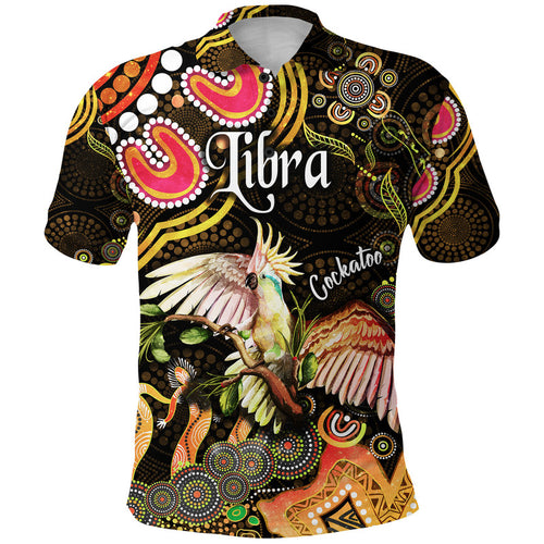 custom-personalised-australian-astrology-polo-shirt-libra-cockatoo-glider-zodiac-aboriginal-vibes-gold