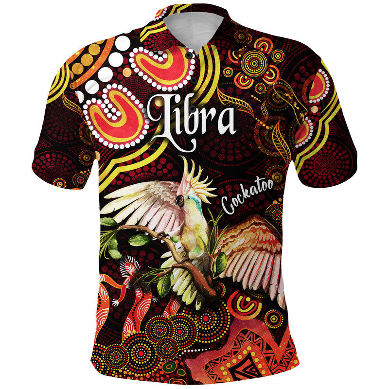 australian-astrology-polo-shirt-libra-cockatoo-glider-zodiac-aboriginal-vibes-red
