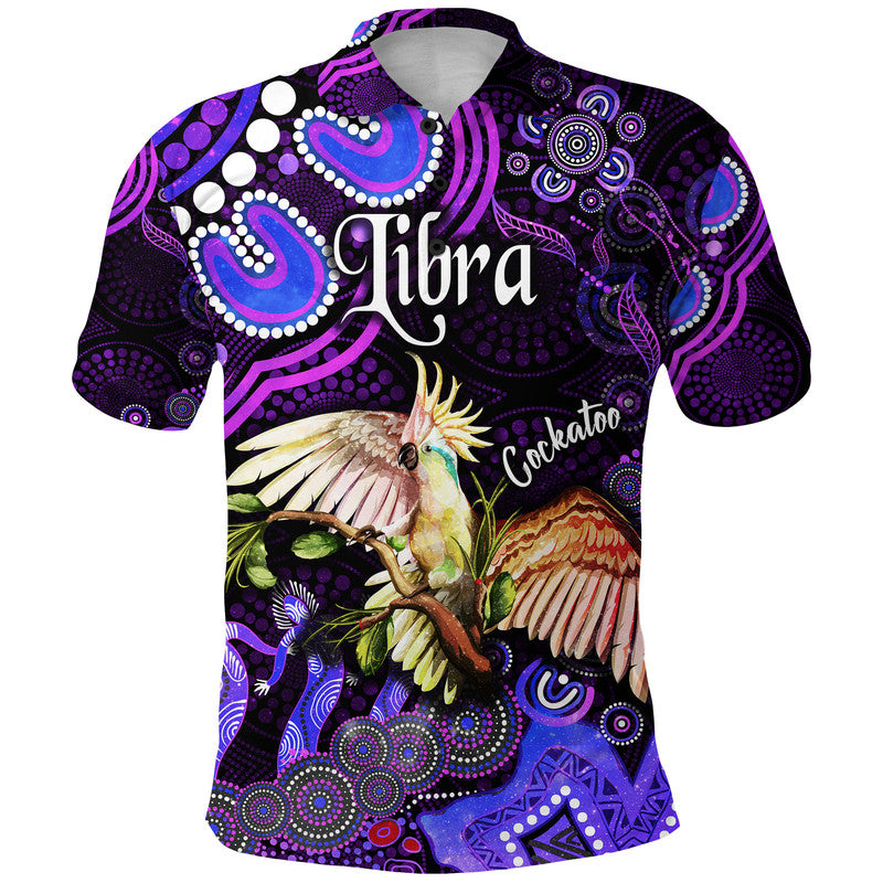 australian-astrology-polo-shirt-libra-cockatoo-glider-zodiac-aboriginal-vibes-purple