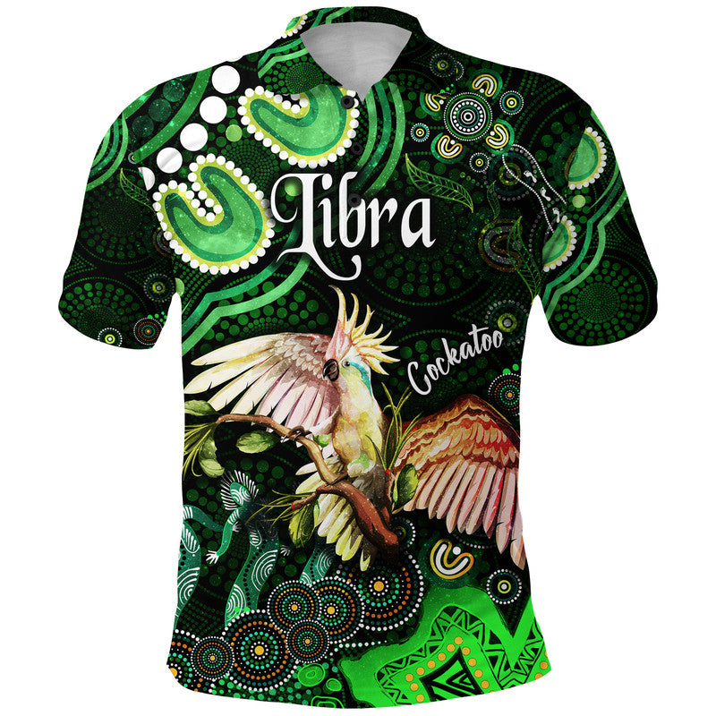 custom-personalised-australian-astrology-polo-shirt-libra-cockatoo-glider-zodiac-aboriginal-vibes-green