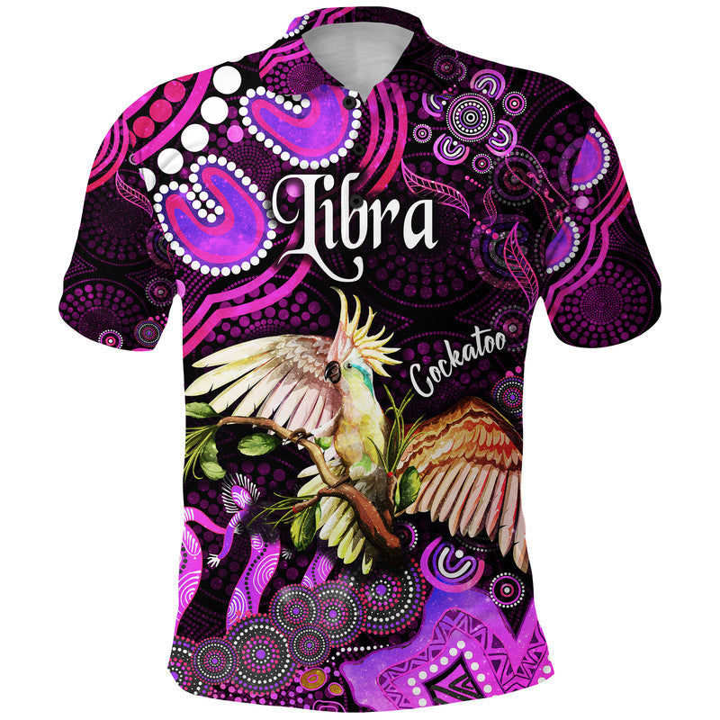 custom-personalised-australian-astrology-polo-shirt-libra-cockatoo-glider-zodiac-aboriginal-vibes-pink