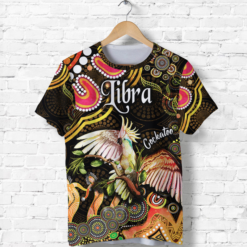 australian-astrology-t-shirt-libra-cockatoo-glider-zodiac-aboriginal-vibes-gold