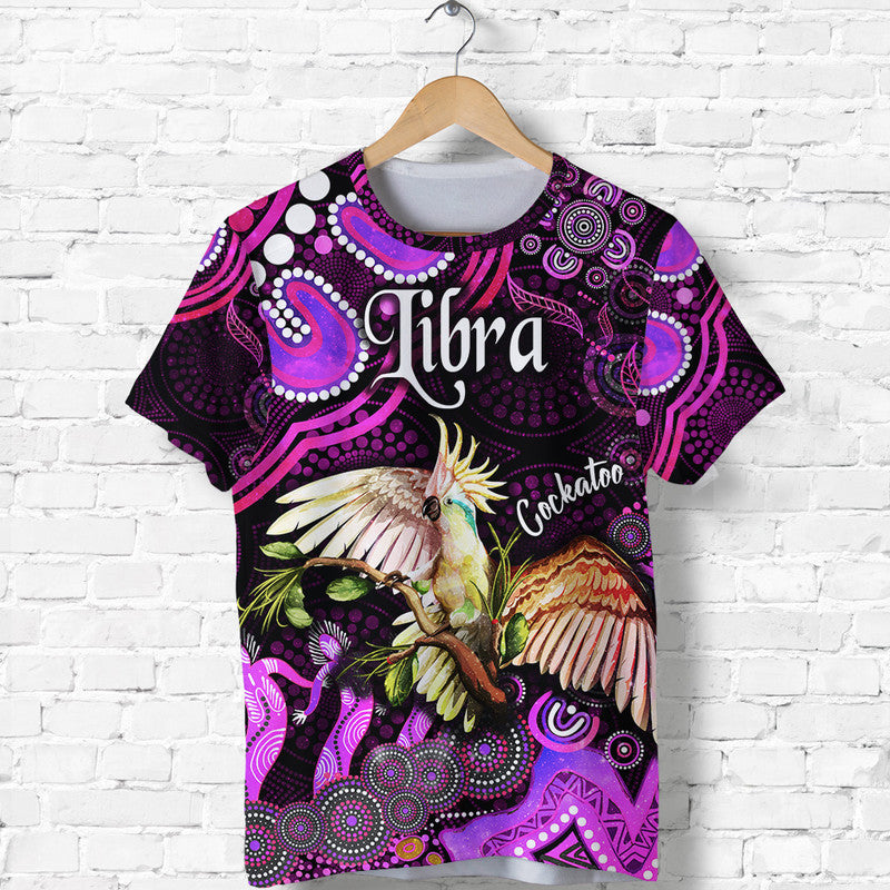 australian-astrology-t-shirt-libra-cockatoo-glider-zodiac-aboriginal-vibes-pink