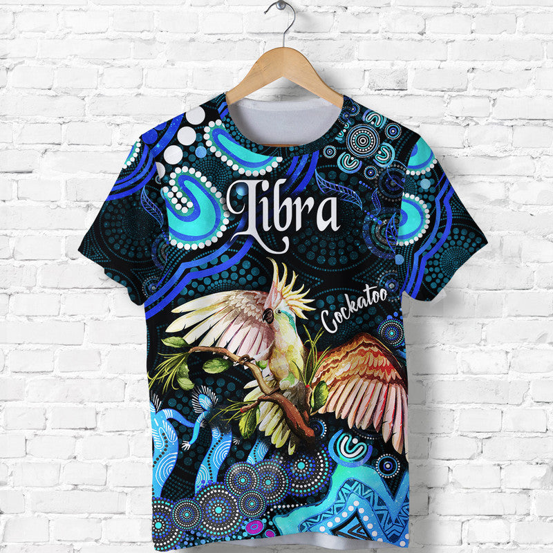 australian-astrology-t-shirt-libra-cockatoo-glider-zodiac-aboriginal-vibes-blue