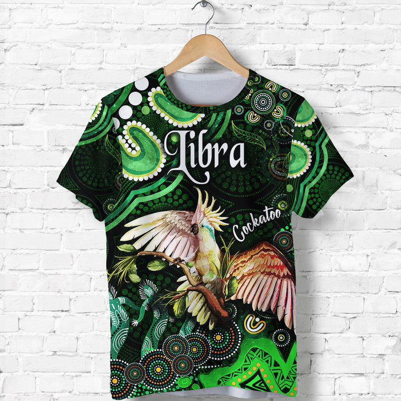 custom-personalised-australian-astrology-t-shirt-libra-cockatoo-glider-zodiac-aboriginal-vibes-green