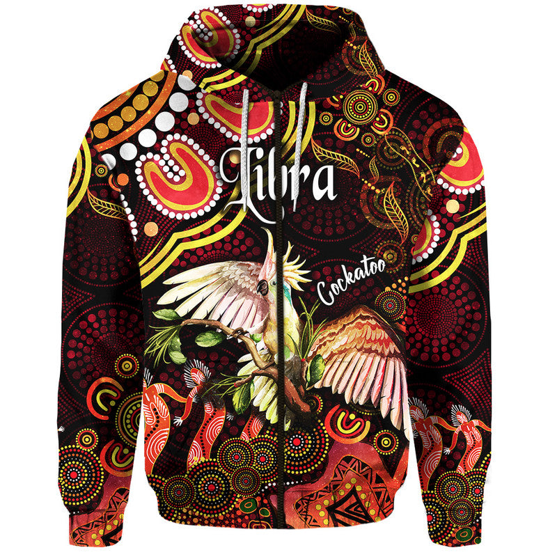 australian-astrology-zip-up-and-pullover-hoodie-libra-cockatoo-glider-zodiac-aboriginal-vibes-red