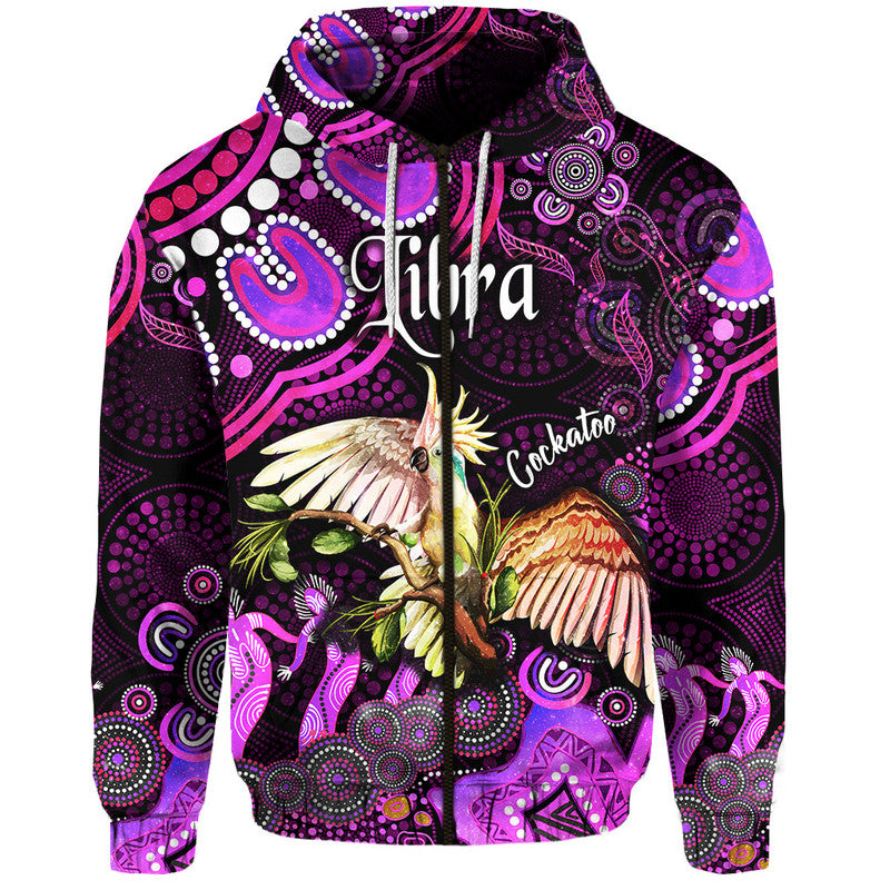 custom-personalised-australian-astrology-zip-up-and-pullover-hoodie-libra-cockatoo-glider-zodiac-aboriginal-vibes-pink