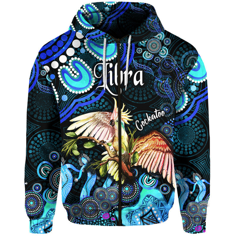australian-astrology-zip-up-and-pullover-hoodie-libra-cockatoo-glider-zodiac-aboriginal-vibes-blue