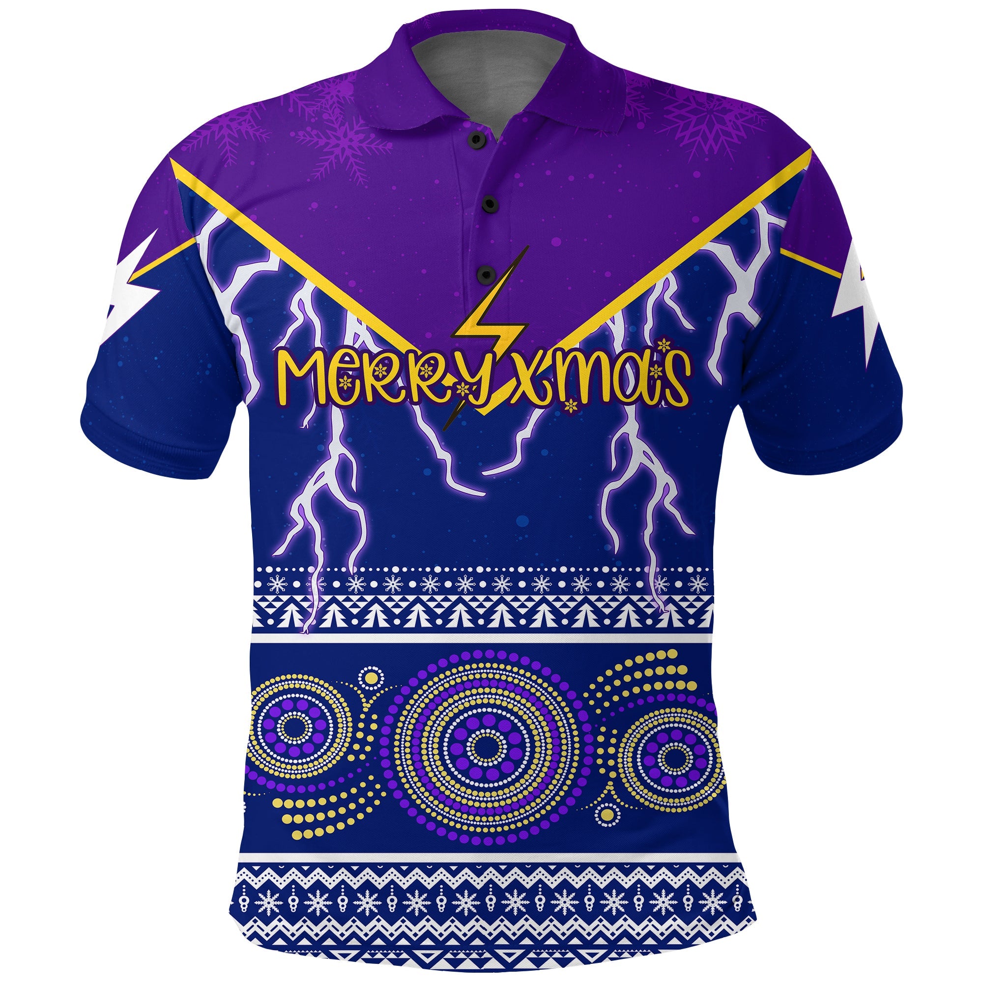 indigenous-xmas-lightning-storm-aboriginal-art-polo-shirt