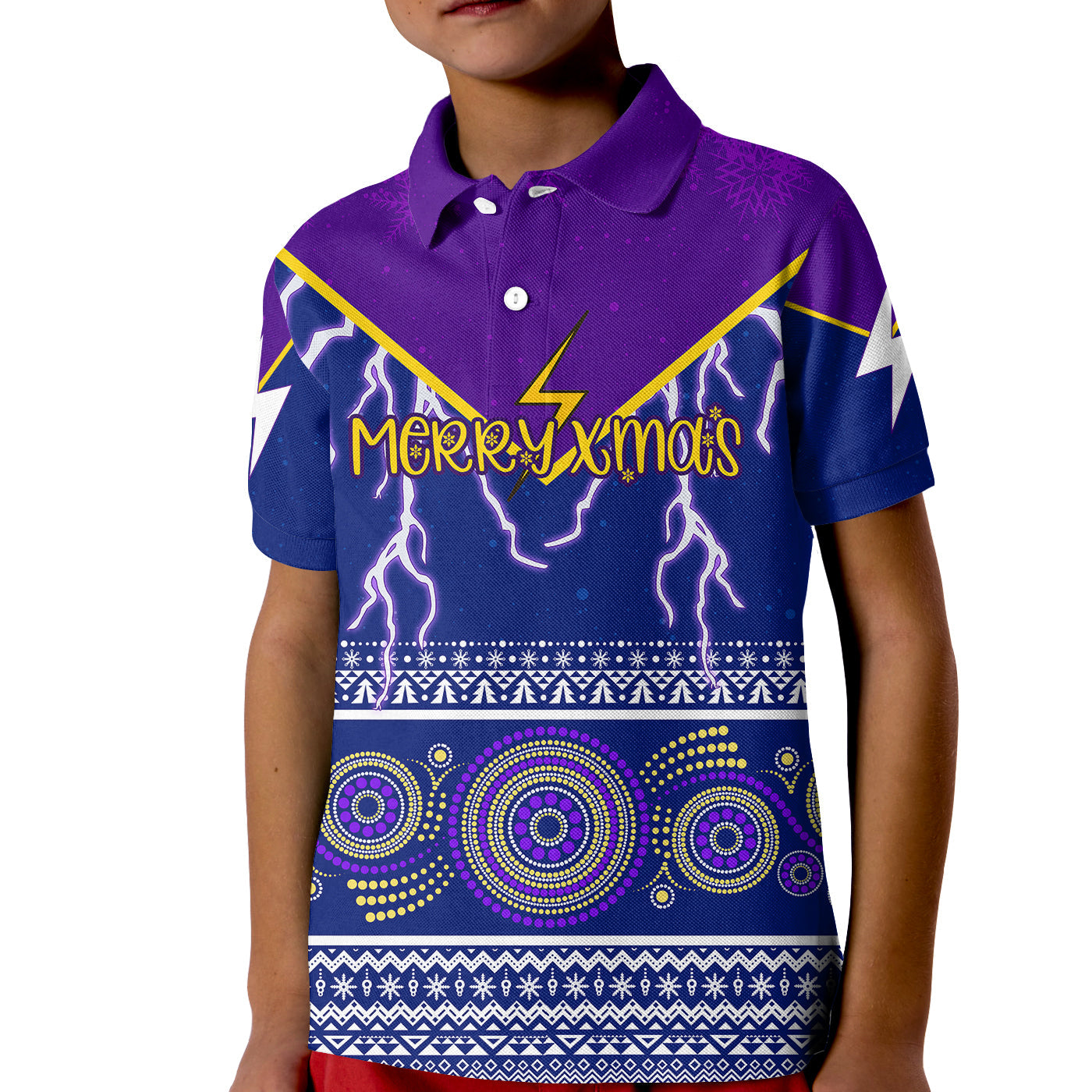 indigenous-xmas-lightning-storm-aboriginal-art-kid-polo-shirt