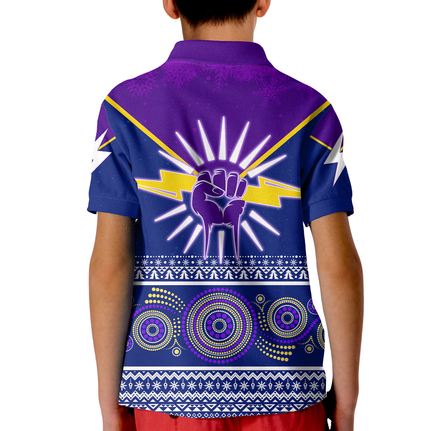 indigenous-xmas-lightning-storm-aboriginal-art-kid-polo-shirt
