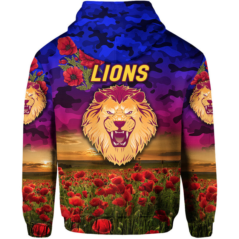 Brisbane Lions ANZAC Zip Up And Pullover Hoodie Poppy Vibes LT8