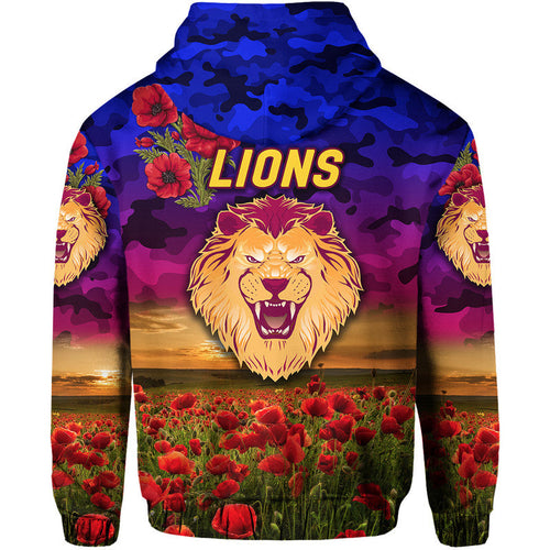 Brisbane Lions ANZAC Zip Up And Pullover Hoodie Poppy Vibes LT8