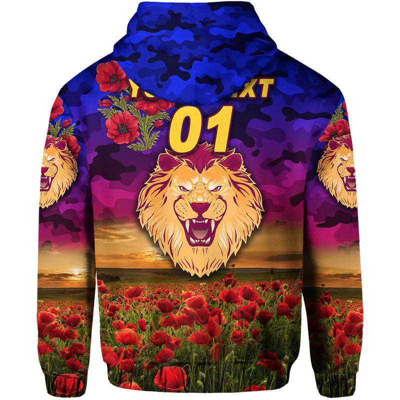 (Custom Personalised) Brisbane Lions ANZAC Zip Up And Pullover Hoodie Poppy Vibes LT8