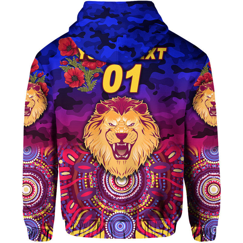 (Custom Personalised) Brisbane Lions ANZAC Zip Up And Pullover Hoodie Indigenous Vibes LT8