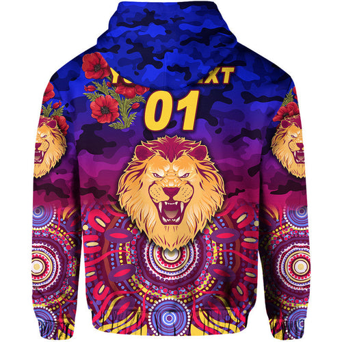 (Custom Personalised) Brisbane Lions ANZAC Zip Up And Pullover Hoodie Indigenous Vibes LT8